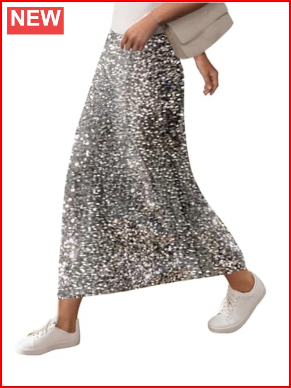 Sequin Midi Skirt High Waisted Sparkly Club Night Out